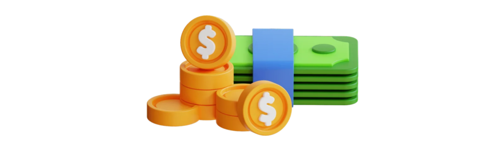 Image of stacked coins and paper money symbolizing business price listing